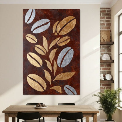 Golden Coffee Beans Botanical Flow Canvas Wall Art