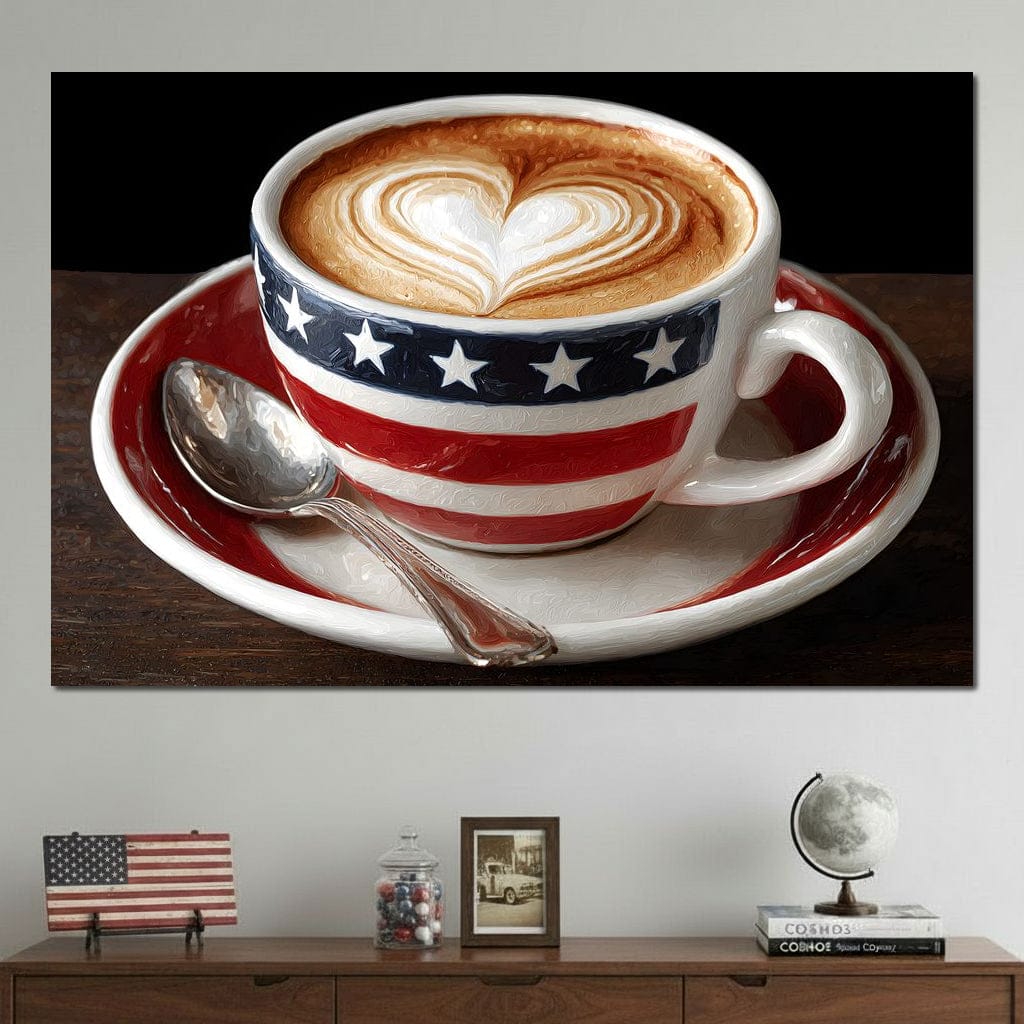 Patriotic Latte Heart Cup Canvas Wall Art