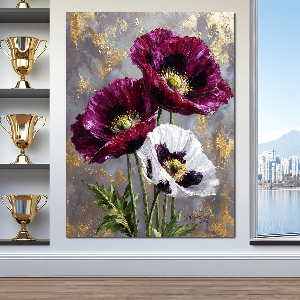 Gold Leaf Poppy Garden Glow Canvas Wall Art