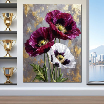 Gold Leaf Poppy Garden Glow Canvas Wall Art