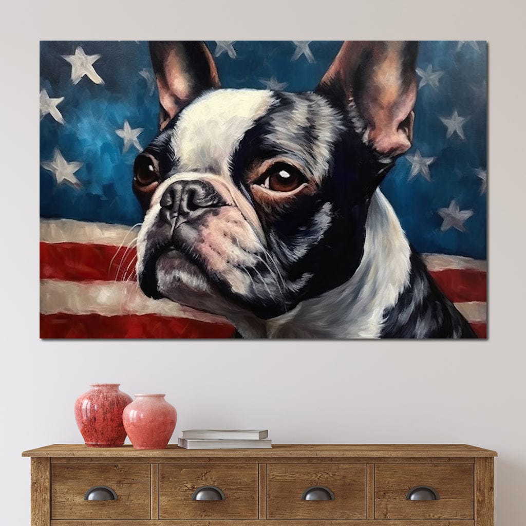 Land of the Brave Boston Terrier Canvas Wall Art