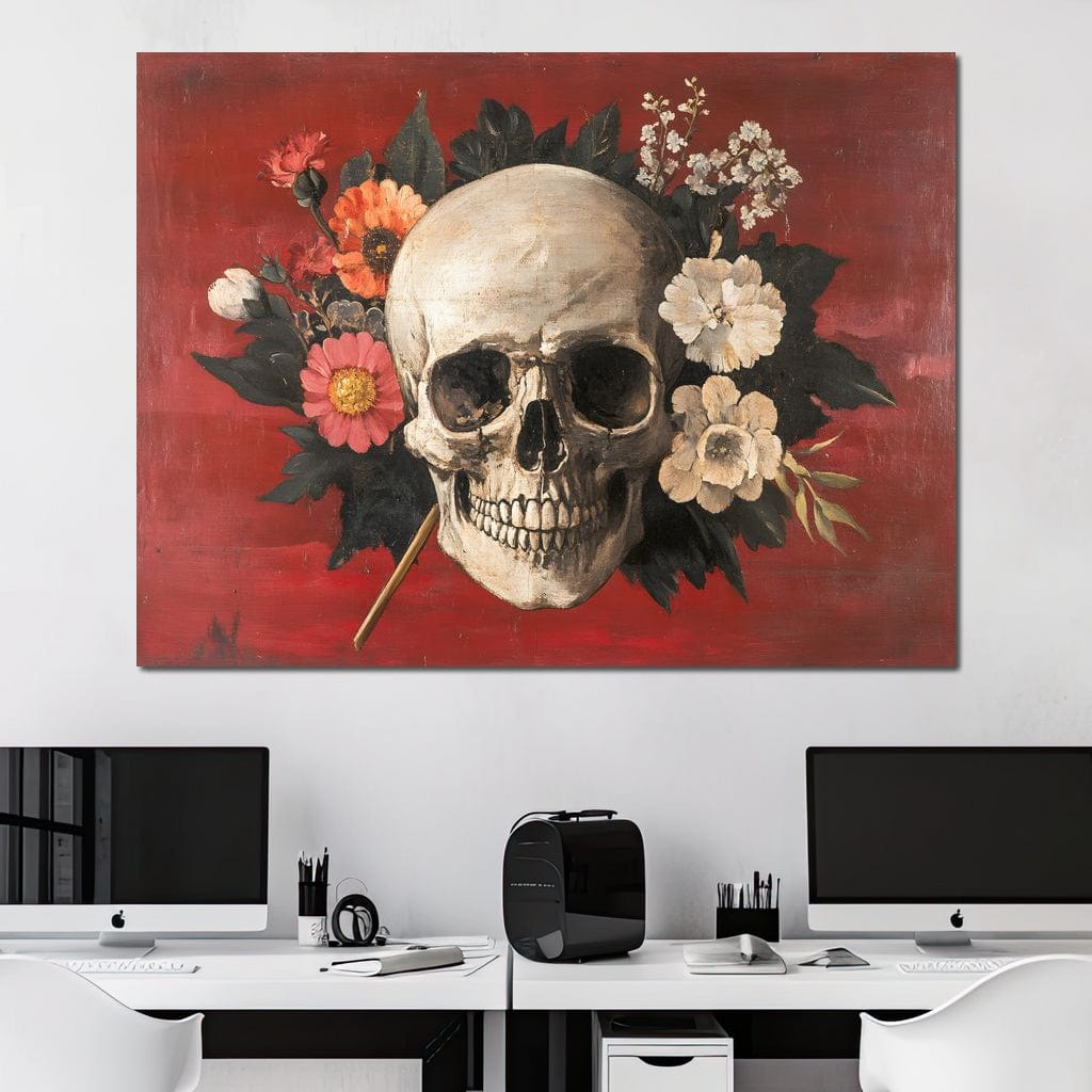 Skull and Floral Reverie Canvas Wall Art