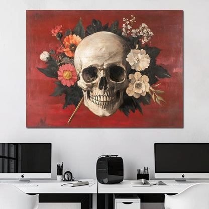 Skull and Floral Reverie Canvas Wall Art
