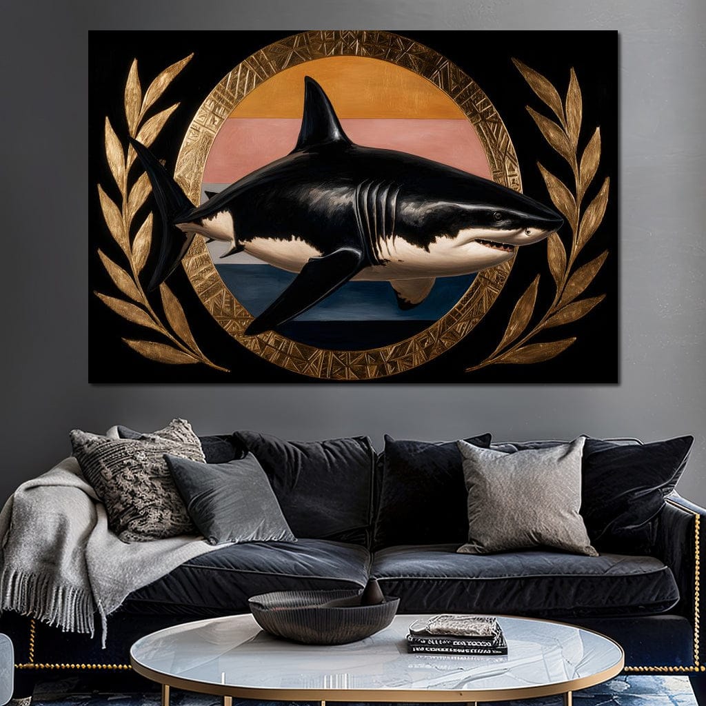 Gilded Shark Triumph Halo Canvas Wall Art