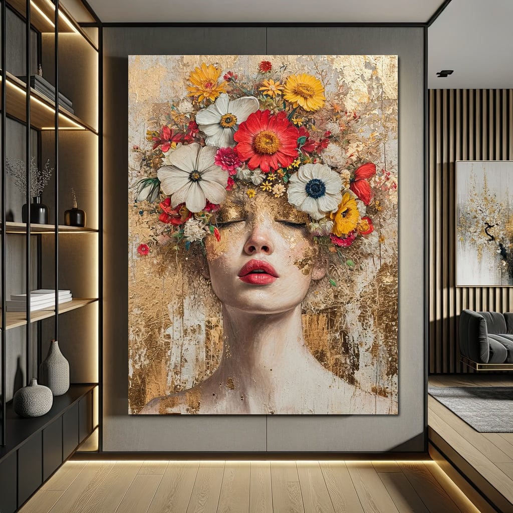 Golden Petal Dreams Canvas Wall Art