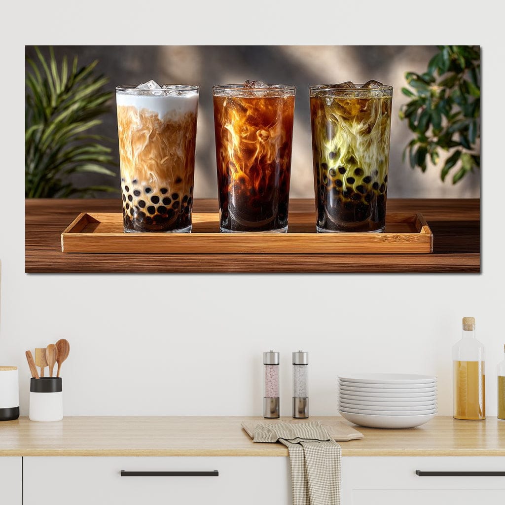 Swirling Bubble Tea Trio Canvas Wall Art