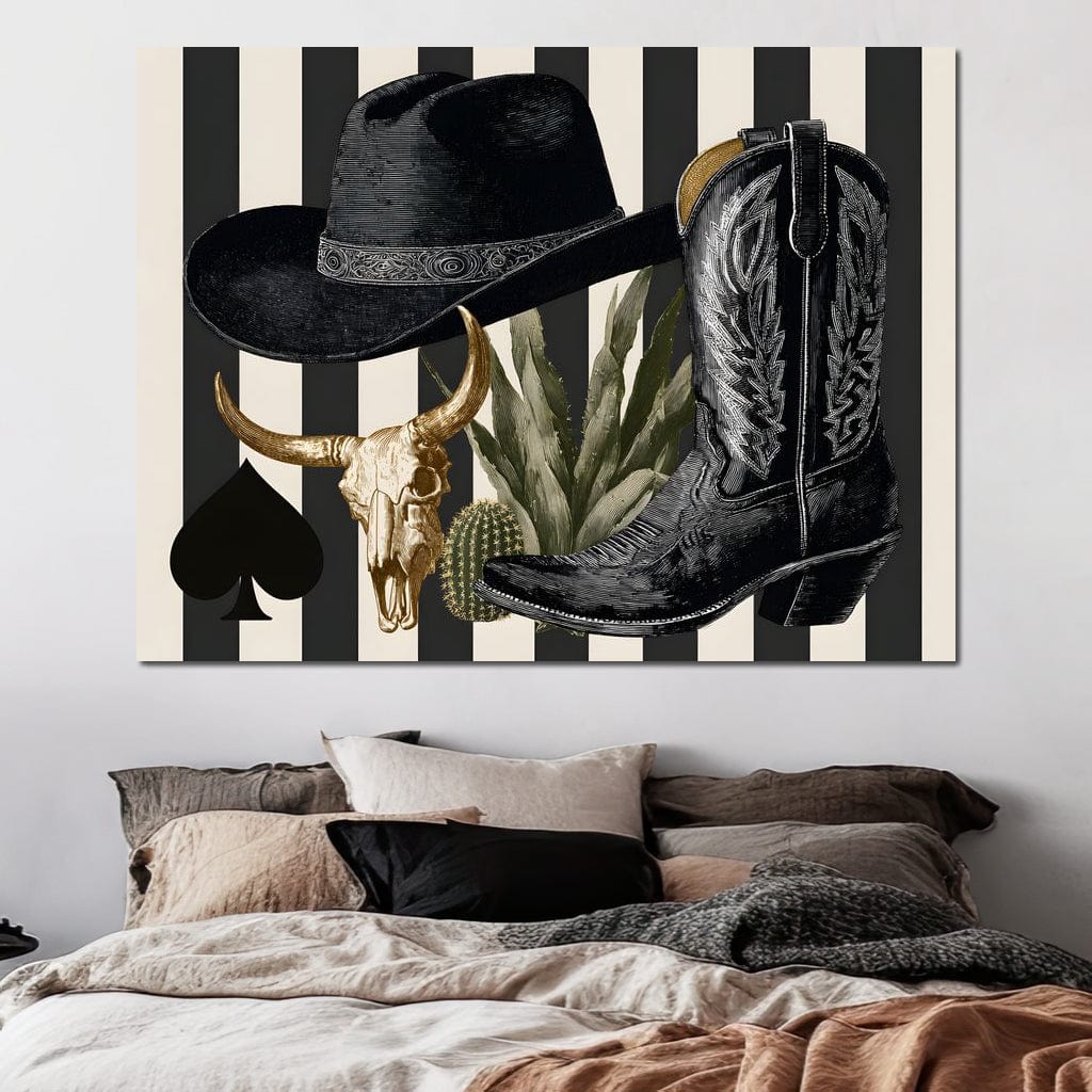 Cowboy Boot Hat Skull Cactus Canvas Wall Art