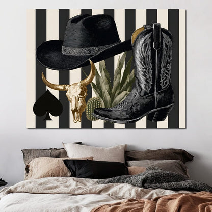 Cowboy Boot Hat Skull Cactus Canvas Wall Art
