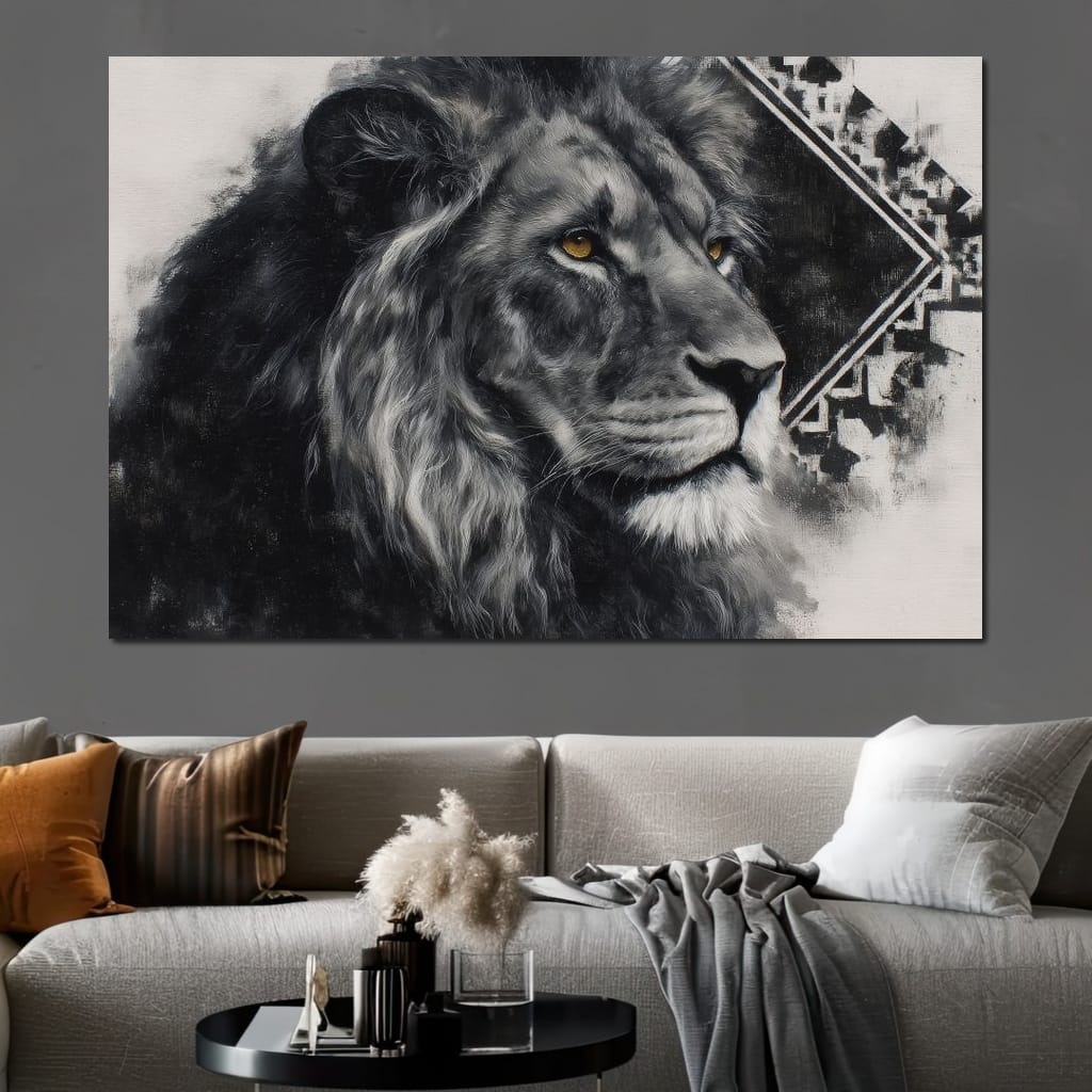 Monochrome Lion Golden Eyes Canvas Wall Art