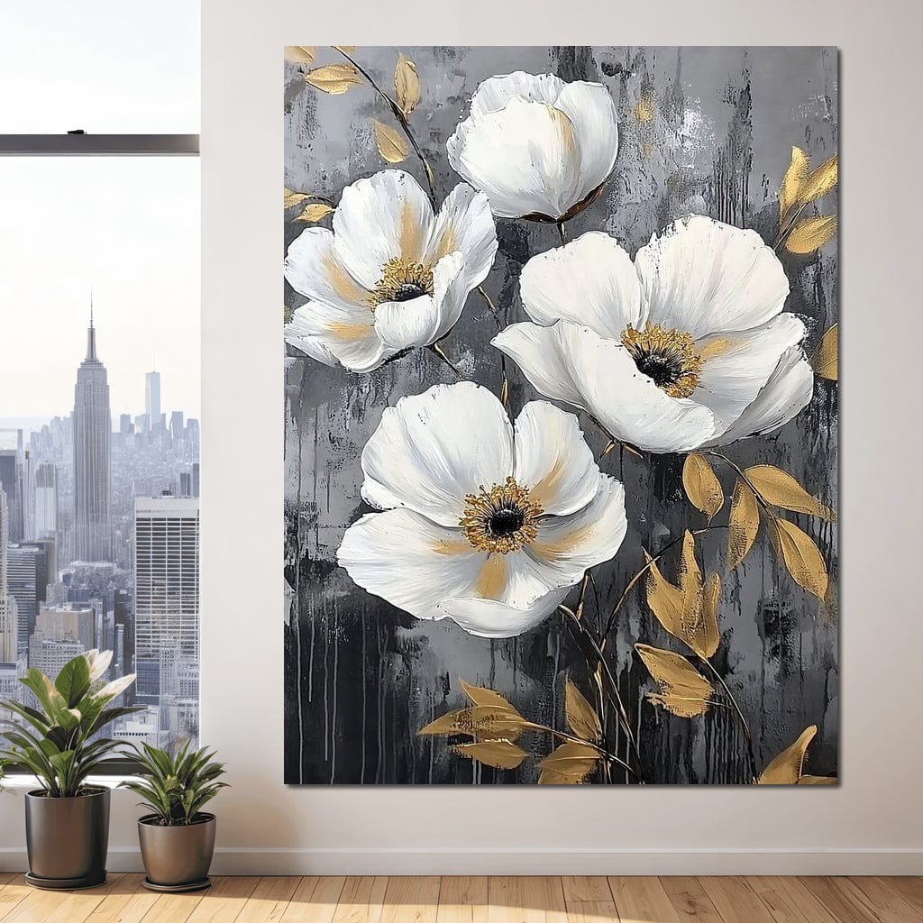 Golden Petal Harmony Blooms Canvas Wall Art