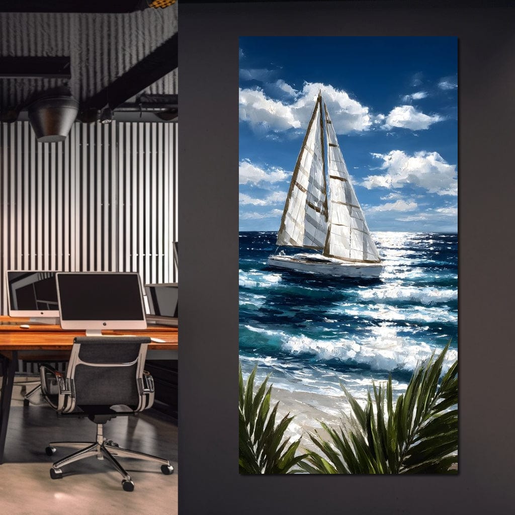 Sailboat Journey Over Turquoise Sea Canvas Wall Art
