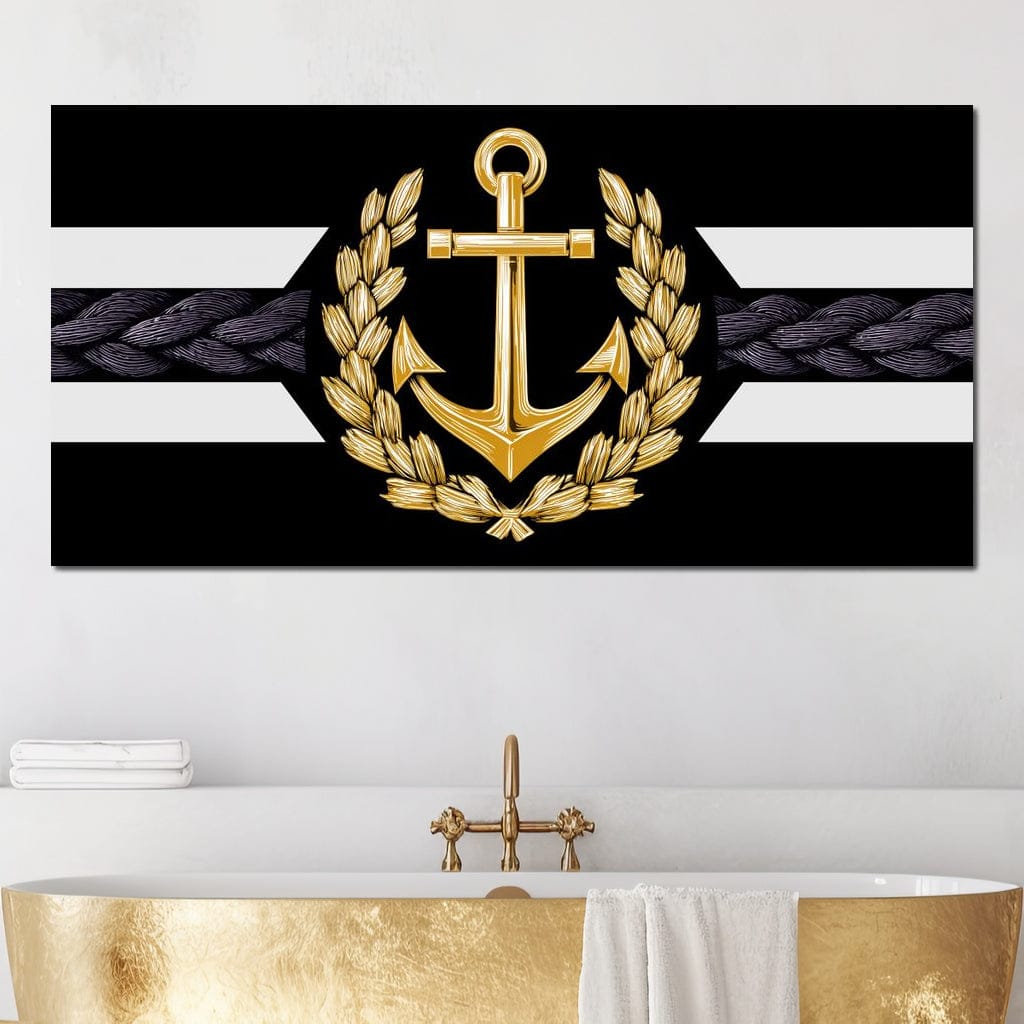 Golden Anchor Laurel Emblem Canvas Wall Art
