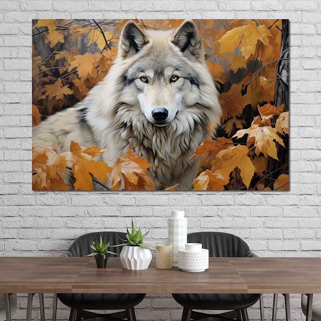 Autumnal Arctic Wolf Canvas Wall Art