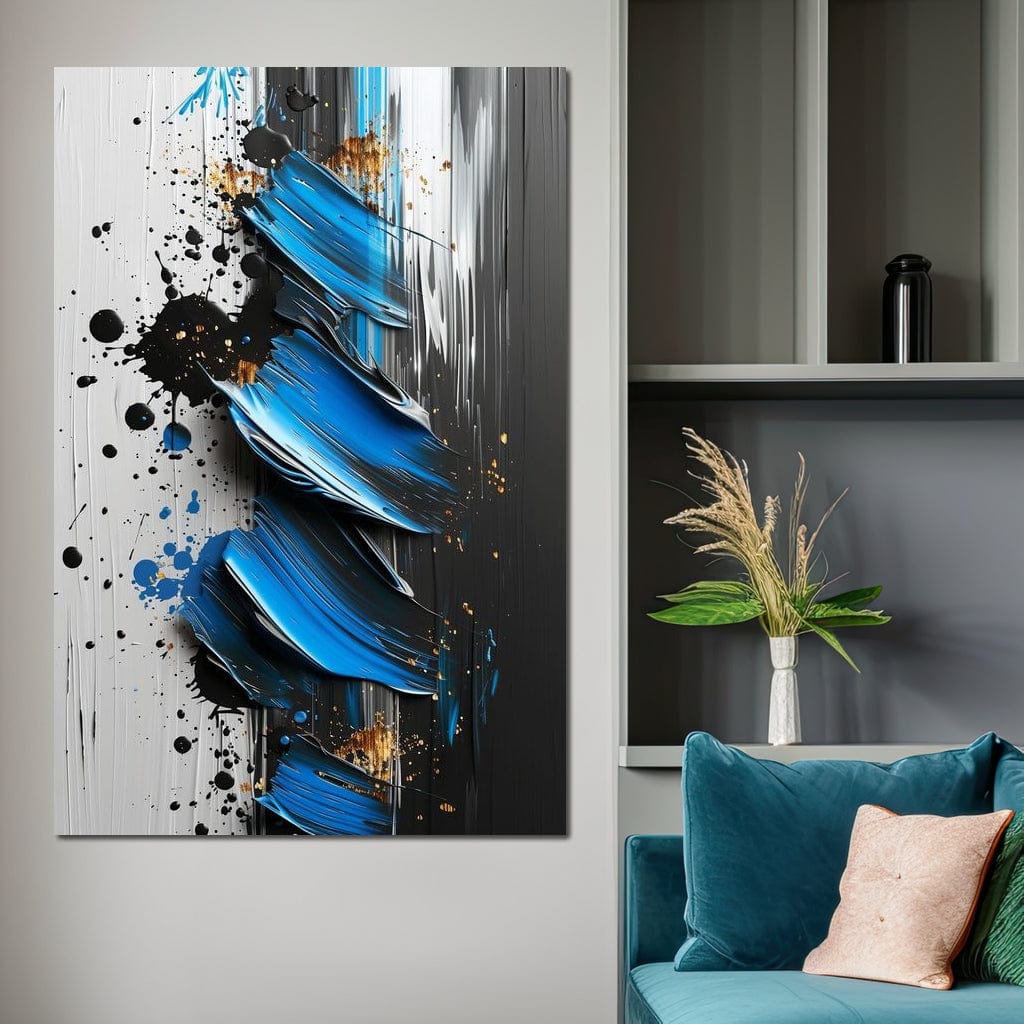 Sapphire Strokes Gold Specks Canvas Wall Art