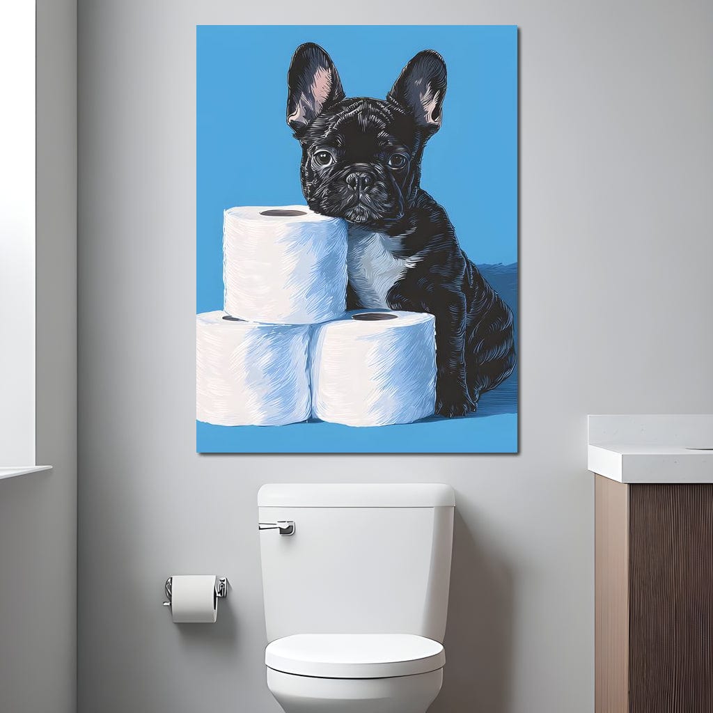 Frenchie Guarding Toilet Rolls Canvas Wall Art