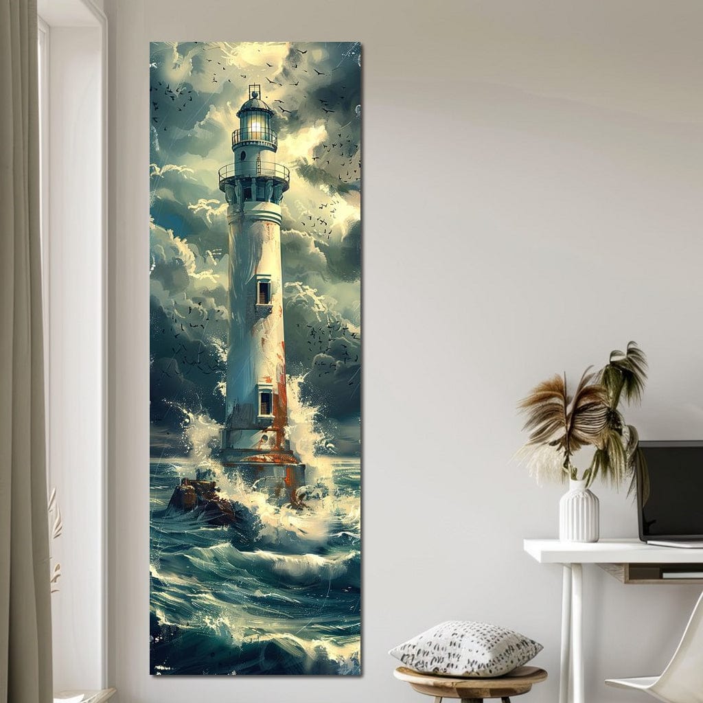 Beacon Amidst Stormy Shores Canvas Wall Art