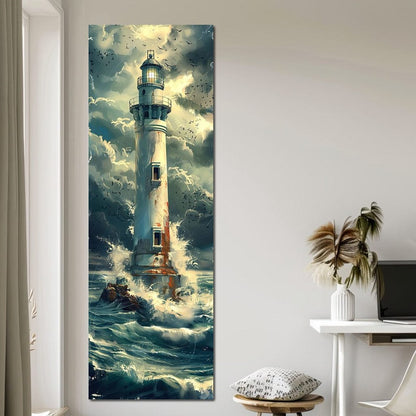 Beacon Amidst Stormy Shores Canvas Wall Art