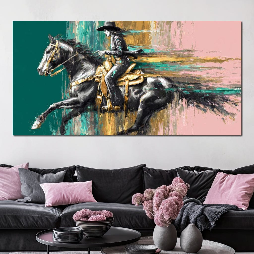Golden Cowgirl Noir Star Canvas Wall Art
