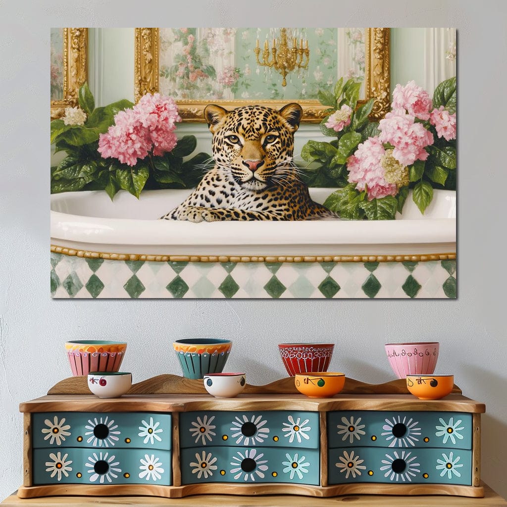Leopard Luxe Floral Bathing Canvas Wall Art