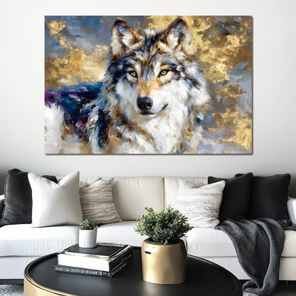 Golden Storm Wolf Portrait Canvas Wall Art