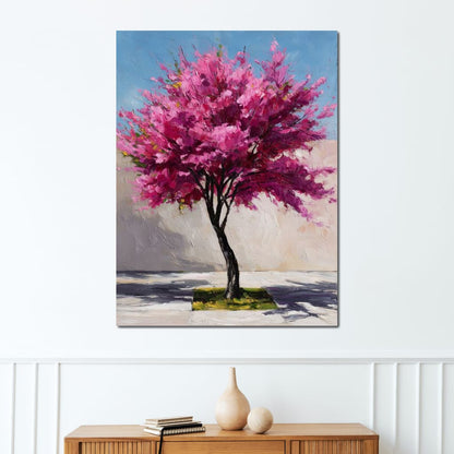 Fuchsia Blossom Tree Courtyard Canvas Wall Art
