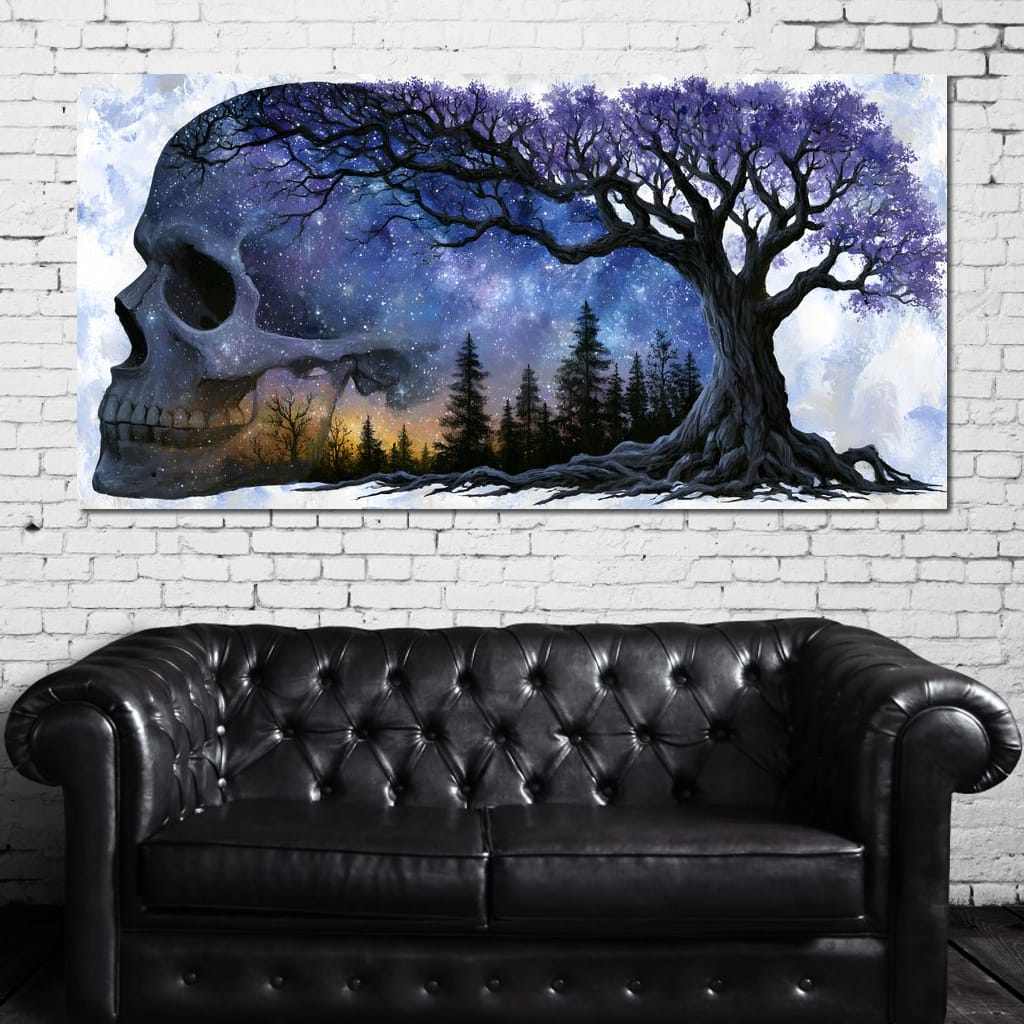 Where Cosmic Night Meets Forest Roots Canvas Wall Art
