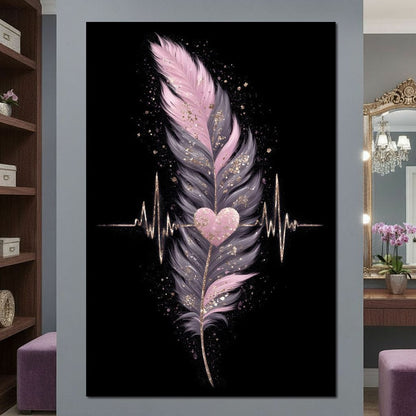 Feather Heartbeat Gold Pink Canvas Wall Art