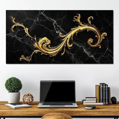 Baroque Flame on Obsidian Stone Canvas Wall Art