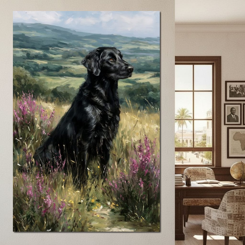 Black Labrador Meadow Sentinel Canvas Wall Art