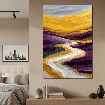 Golden River Through Violet Dunes Canvas Wall Art