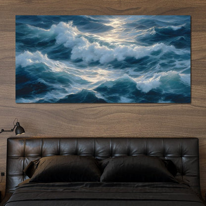 Sunlit Ocean Cresting Waves Canvas Wall Art