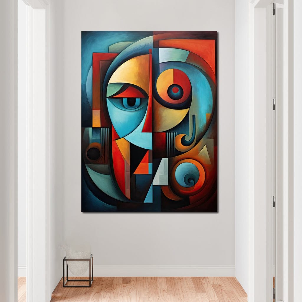 Scarlet, Sienna, and Mustard Cubism Canvas Wall Art