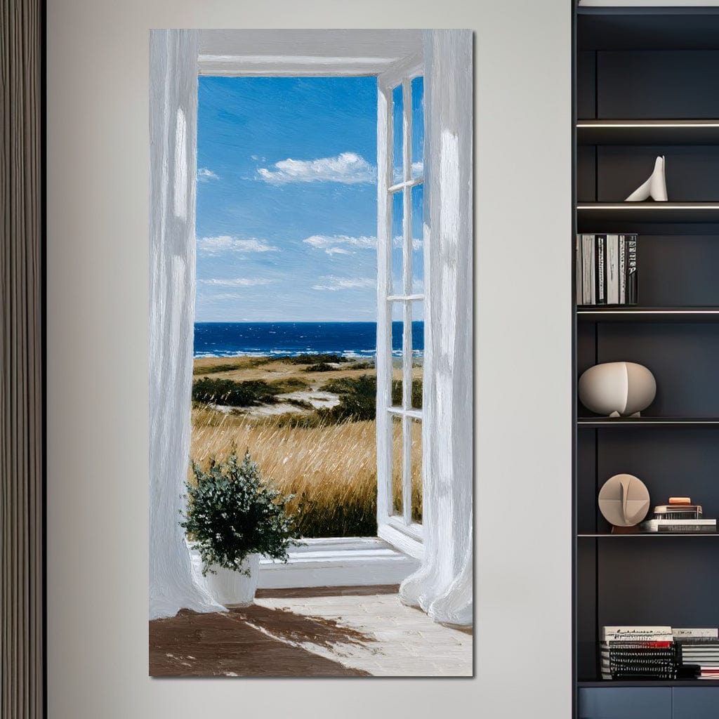 Open Window Ocean Breeze View Canvas Wall Art