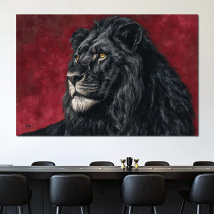 Midnight King Black Lion Portrait Canvas Wall Art