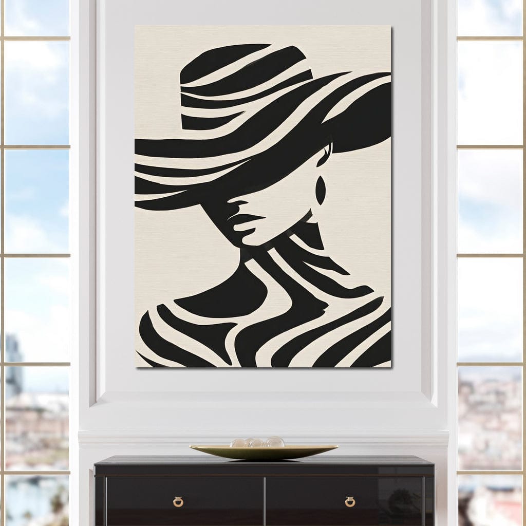 Monochrome Wind Hat Silhouette Canvas Wall Art