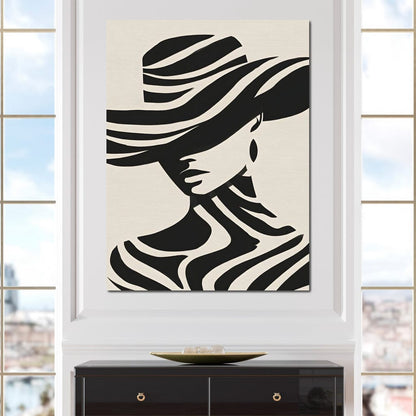 Monochrome Wind Hat Silhouette Canvas Wall Art