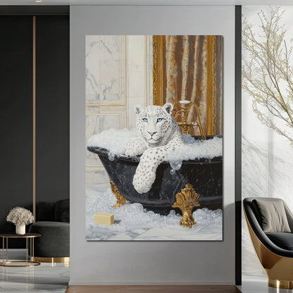 Majestic Snow Leopard Soak in Canvas Wall Art
