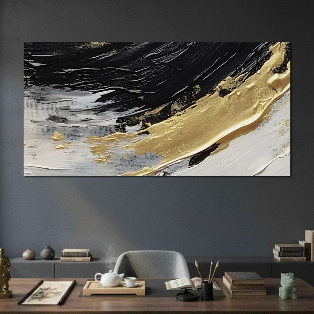 Golden Current Abstract Landscape Canvas Wall Art