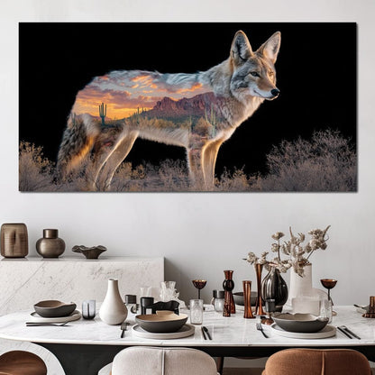Desert Coyote Sunset Vista Canvas Wall Art