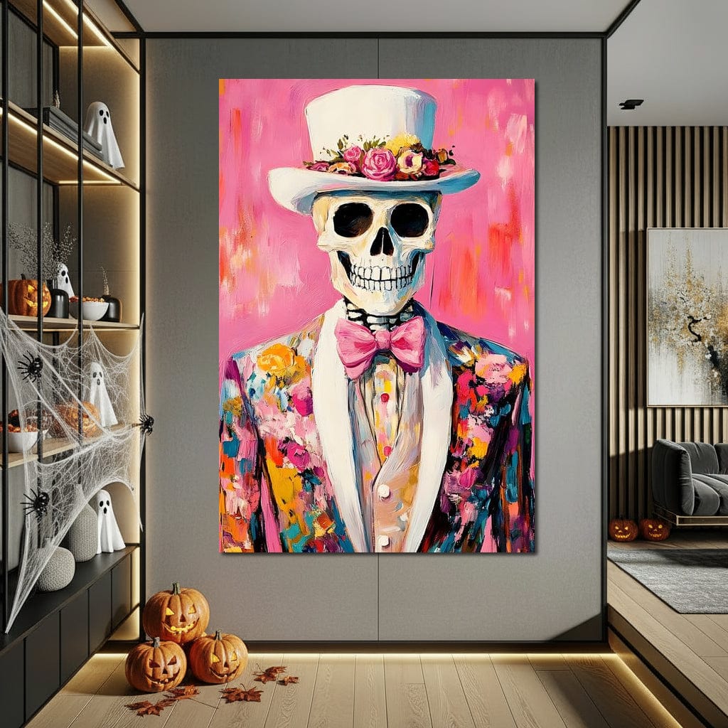 Dapper Skeleton Floral Jubilee Canvas Wall Art