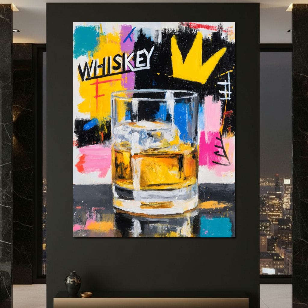 Neon Whiskey Crown Toast Canvas Wall Art
