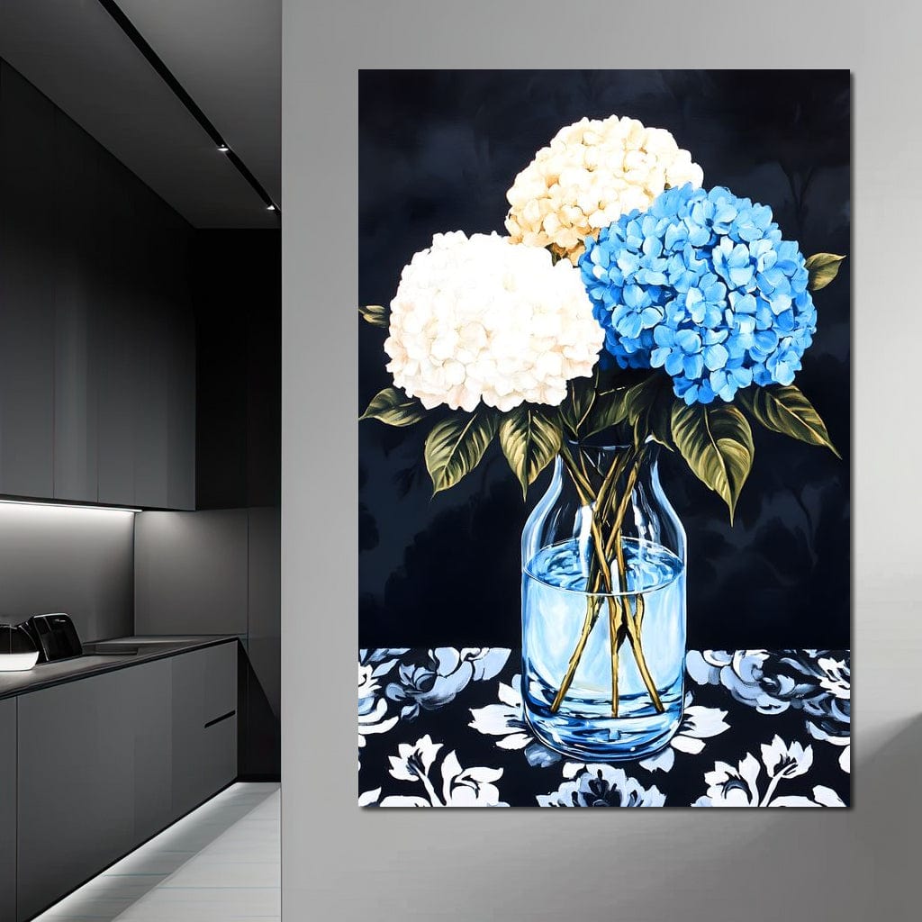 Hydrangea Dream in Glass Vase Canvas Wall Art