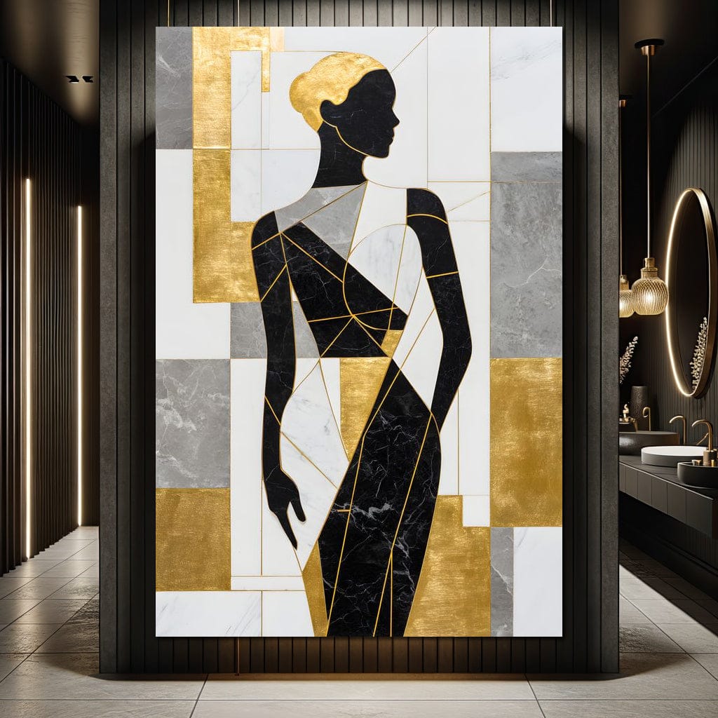 Golden Marble Muse Silhouette Canvas Wall Art