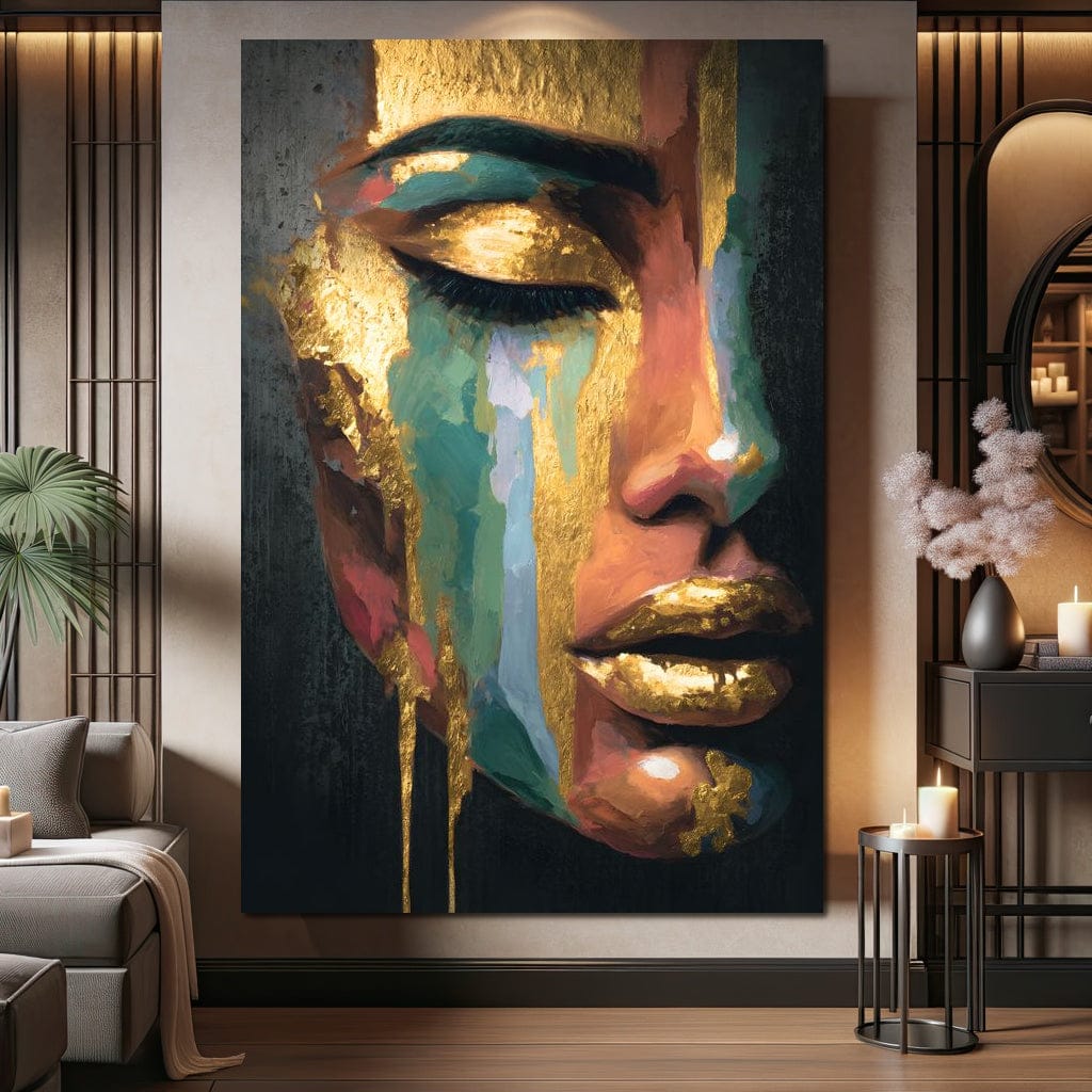 Golden Radiant Abstract Face Canvas Wall Art