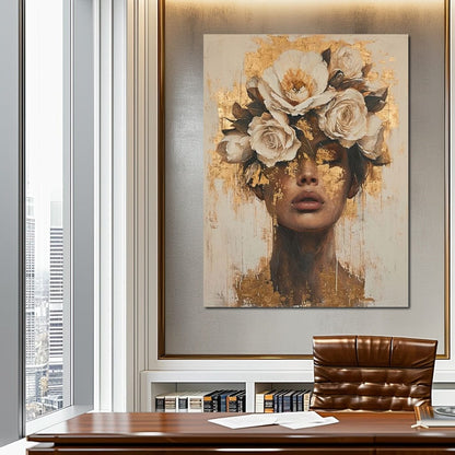 Golden Petal Visage Canvas Wall Art