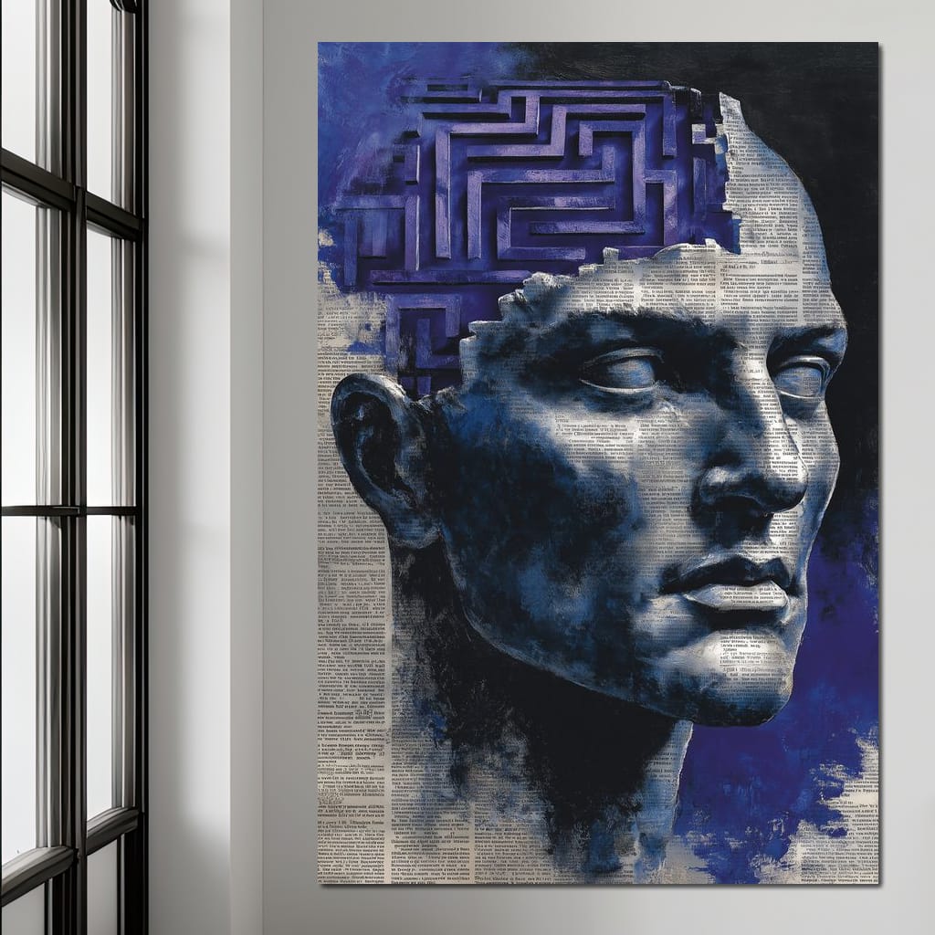 Cobalt Labyrinth Mindscape Canvas Wall Art