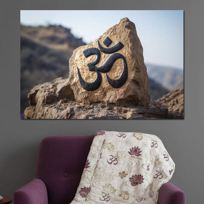 Om Mountain Stone Aum Sign Canvas Wall Art