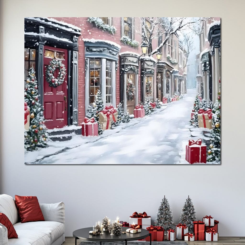 Snowy Carol Lane Holiday Cheer Canvas Wall Art