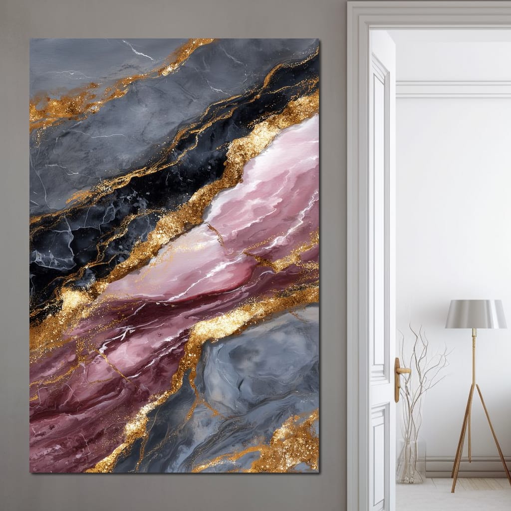 Gilded Marble Rose Current Canvas Wall Art