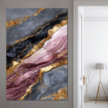 Gilded Marble Rose Current Canvas Wall Art
